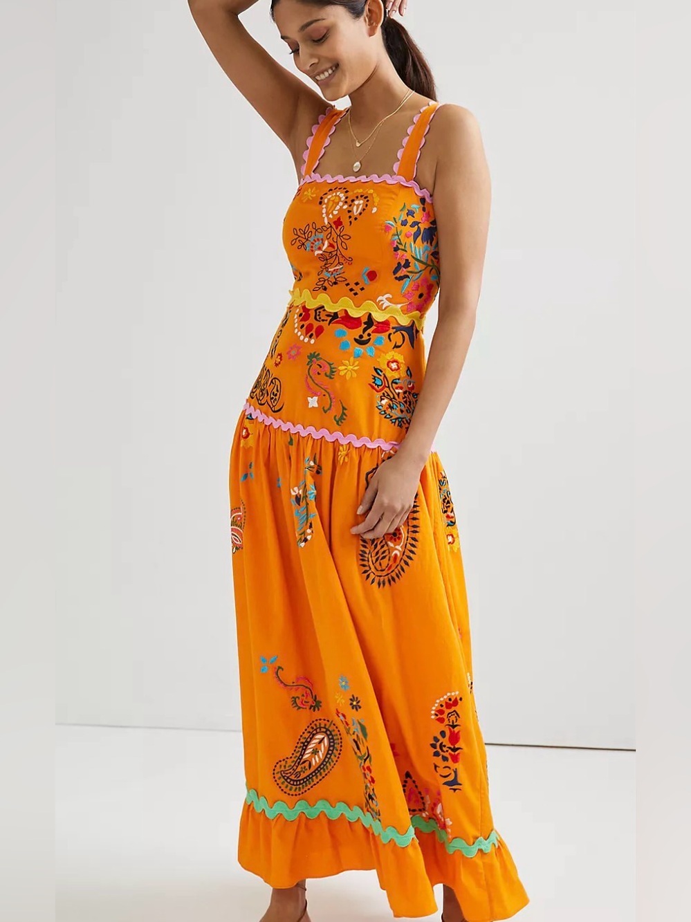 Anthropologie Maeve Sunset Embroidered Midi Dress